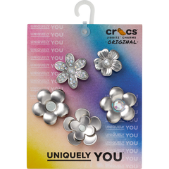 Monochrome Slvr Flwrs 5 Pack Jibbitz™ charms for Women|Men|Jibbitz™ Charms