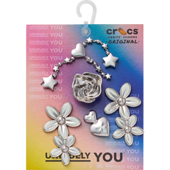 Silver Meta Floral 5 Pack Jibbitz™ charms for Women|Men|Jibbitz™ Charms