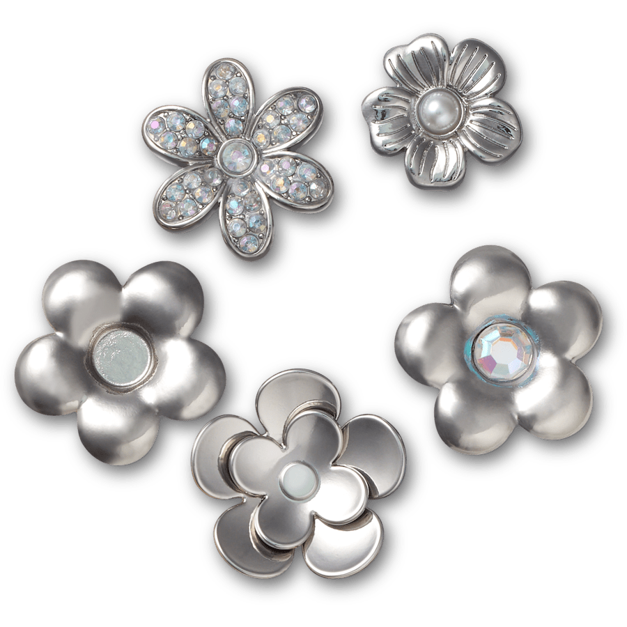 Monochrome Slvr Flwrs 5 Pack Jibbitz™ charms for Women|Men|Jibbitz™ Charms