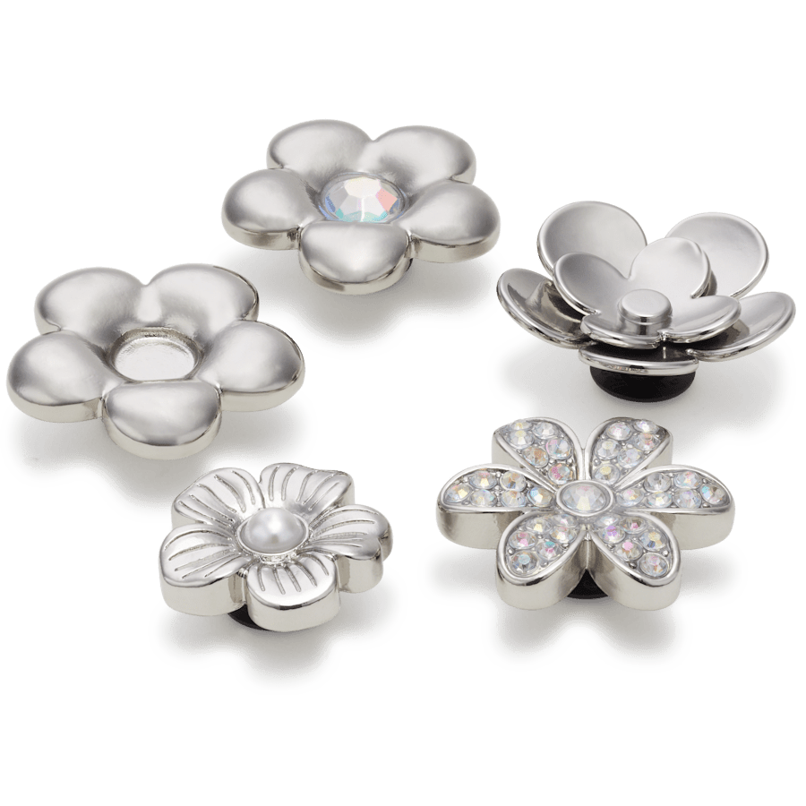 Monochrome Slvr Flwrs 5 Pack Jibbitz™ charms for Women|Men|Jibbitz™ Charms