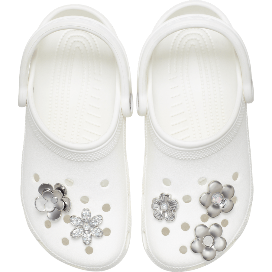 Monochrome Slvr Flwrs 5 Pack Jibbitz™ charms for Women|Men|Jibbitz™ Charms