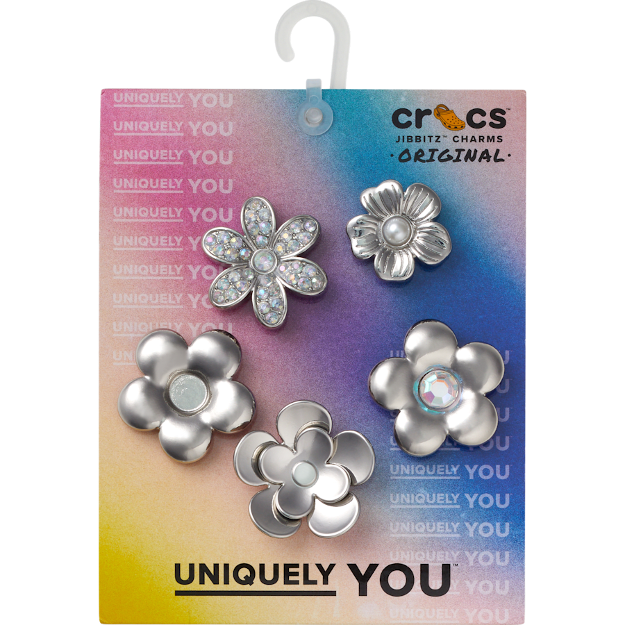 Monochrome Slvr Flwrs 5 Pack Jibbitz™ charms for Women|Men|Jibbitz™ Charms