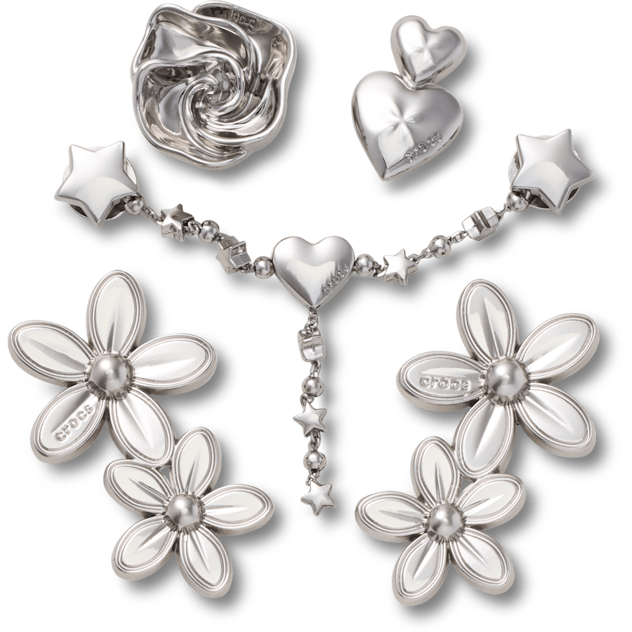 Silver Meta Floral 5 Pack Jibbitz™ charms for Women|Men|Jibbitz™ Charms