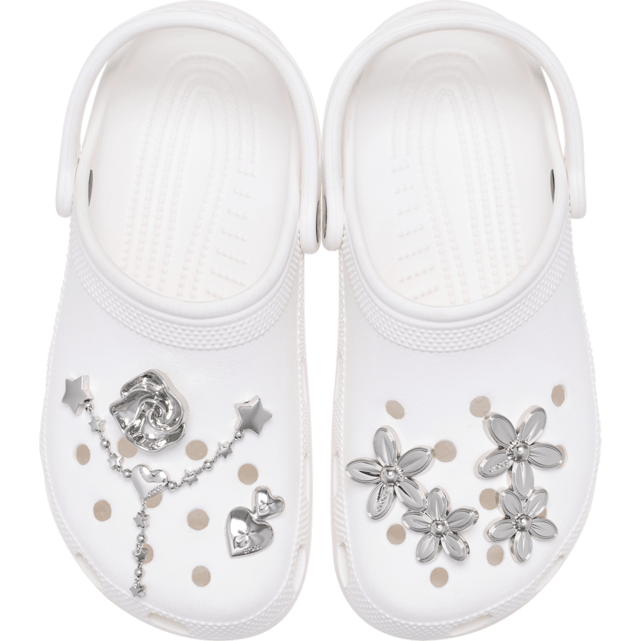 Silver Meta Floral 5 Pack Jibbitz™ charms for Women|Men|Jibbitz™ Charms