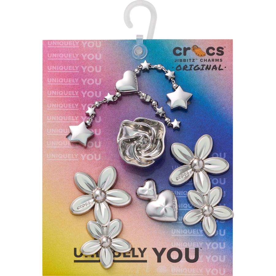 Silver Meta Floral 5 Pack Jibbitz™ charms for Women|Men|Jibbitz™ Charms